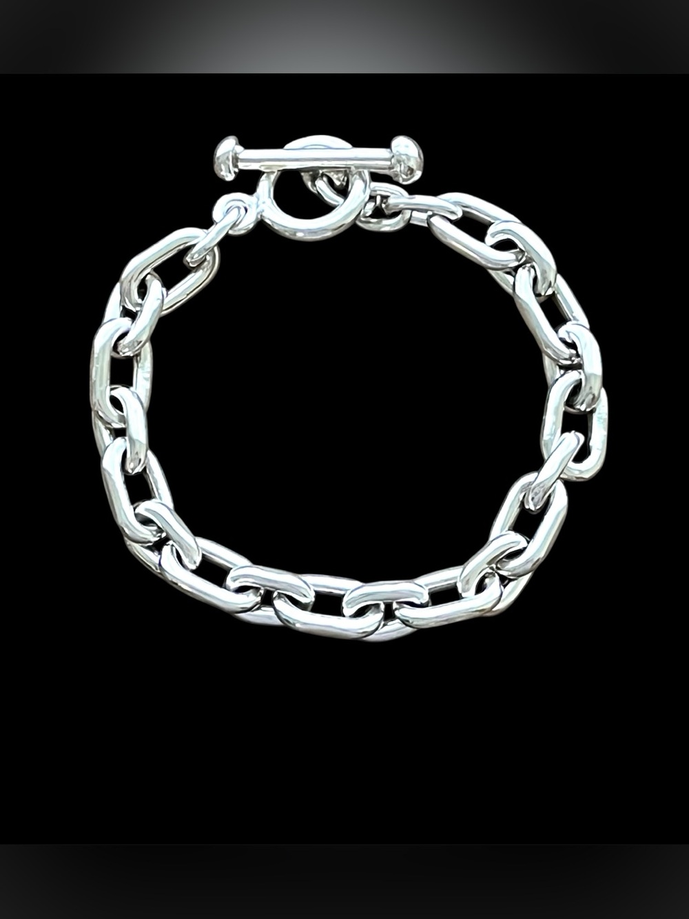 Vintage 40g Sterling Silver 925 Heavy Cable Link Toggle Clasp Bracelet 7.5 in